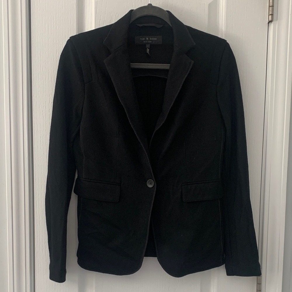 Rag & Bone New York Black 100%‎ Wool Single Button Blazer Jacket Size 2 USA Made